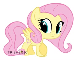 Size: 900x703 | Tagged: safe, artist:nanook123, imported from derpibooru, fluttershy, pegasus, pony, chibi, cute, female, looking at you, looking away, mare, shyabetes, simple background, smiling, solo, spread wings, white background, wings