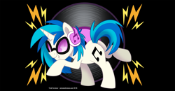 Size: 2889x1500 | Tagged: safe, artist:nanook123, imported from derpibooru, dj pon-3, vinyl scratch, pony, unicorn, black background, female, glasses, headphones, mare, record, simple background, solo