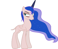 Size: 4000x3360 | Tagged: safe, artist:theartsyemporium, deleted from derpibooru, edit, editor:slayerbvc, imported from derpibooru, vector edit, princess luna, alicorn, a royal problem, bags under eyes, bed mane, duckface, female, furless, furless edit, grumpy, high res, lidded eyes, mare, missing accessory, nude edit, nudity, plucked, shaved, shaved tail, simple background, sleepy, solo, transparent background, unamused, vector