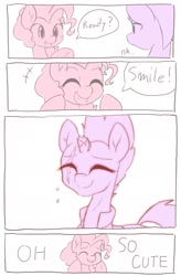 Size: 1345x2048 | Tagged: safe, artist:akainu_pony, imported from derpibooru, pinkie pie, tempest shadow, earth pony, pony, unicorn, my little pony: the movie, broken horn, comic, cute, diabetes, dialogue, diapinkes, duo, eye scar, eyes closed, female, mare, pretty pretty tempest, raised hoof, scar, simple background, smiling, speech bubble, tempestbetes, when she smiles, white background