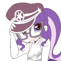 Size: 800x800 | Tagged: safe, artist:k-nattoh, imported from derpibooru, sci-twi, twilight sparkle, equestria girls, equestria girls series, forgotten friendship, blushing, cap, clothes, cute, female, glasses, hat, heart eyes, looking at you, simple background, solo, swimsuit, twiabetes, white background, wingding eyes