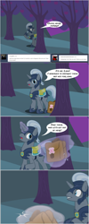 Size: 1002x2496 | Tagged: safe, imported from derpibooru, hunted luna, aura, bag, comic, looking at you, motion blur, offscreen character, pov, royal guard, running, tumblr, tumblr comic