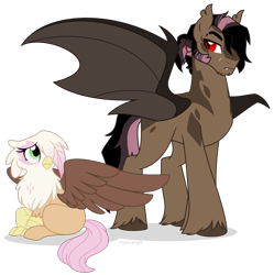 Size: 914x918 | Tagged: safe, artist:faith-wolff, imported from derpibooru, oc, oc only, oc:aerenth, oc:galah rose, bat pony, classical hippogriff, hippogriff, hybrid, pony, brother and sister, crouching, duo, female, half-siblings, interspecies offspring, magical lesbian spawn, male, next generation, offspring, parent:fluttershy, parent:gilda, parent:king sombra, parents:gildashy, parents:sombrashy, sideburns, simple background, slit pupils, stallion, transparent background