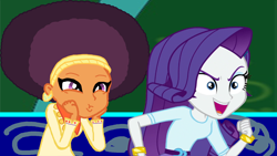 Size: 1920x1080 | Tagged: safe, artist:ktd1993, artist:thebarsection, edit, imported from derpibooru, rarity, saffron masala, equestria girls, afro, awesome face, base used, dashface, equestria girls-ified, female, lesbian, raffron, shipping