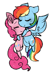 Size: 505x713 | Tagged: safe, artist:urbanqhoul, imported from derpibooru, pinkie pie, rainbow dash, earth pony, pegasus, pony, eyes closed, female, flying, hug, lesbian, mare, pinkiedash, shipping, simple background, transparent background, wings