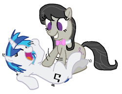 Size: 4072x3144 | Tagged: safe, artist:madmax, artist:thelionguard2004, imported from derpibooru, dj pon-3, octavia melody, vinyl scratch, earth pony, pony, unicorn, base used, bellyrubs, bowtie, duo, eyes closed, female, laughing, lesbian, mare, open mouth, scratchtavia, shipping, simple background, tickling, white background