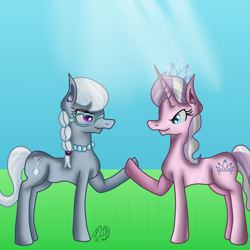 Size: 1536x1536 | Tagged: safe, artist:commandereclipse, imported from derpibooru, diamond tiara, silver spoon, earth pony, pony, unicorn, duo, female, filly, glasses, jewelry, necklace, race swap, tiara, unicorn diamond tiara