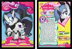 Size: 3022x2081 | Tagged: safe, artist:thecreativeenigma, imported from derpibooru, oc, oc only, oc:sugar skull (angelofthewisp), pony, unicorn, choker, female, high res, mare, solo, trading card