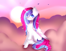 Size: 1024x791 | Tagged: safe, artist:anasflow, imported from derpibooru, oc, oc only, pegasus, pony, female, mare, sitting, solo, sun