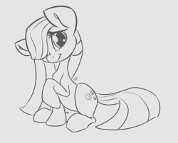 Size: 2702x2182 | Tagged: safe, artist:leadhooves, imported from derpibooru, marble pie, cute, female, hair over one eye, looking at you, monochrome, raised hoof, smiling, solo