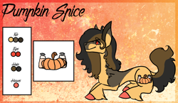 Size: 2232x1296 | Tagged: safe, artist:thebigearredbat, imported from derpibooru, oc, oc only, oc:pumpkin spice, earth pony, pony, female, magical gay spawn, mare, offspring, parent:cheese sandwich, parent:king sombra, parents:cheesombra, reference sheet, solo, unshorn fetlocks