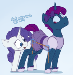 Size: 1064x1091 | Tagged: safe, artist:marsminer, imported from derpibooru, rarity, oc, oc:skritch sketch, pony, unicorn, bow, clothes, crossdressing, dress, female, femboy, hair bow, male, mare, shoes, stallion