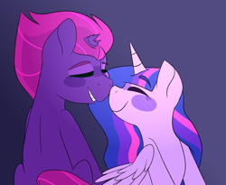 Size: 1368x1123 | Tagged: safe, artist:gayrobotsfromspace, imported from derpibooru, tempest shadow, twilight sparkle, alicorn, my little pony: the movie, blushing, female, lesbian, shipping, tempestlight, twilight sparkle (alicorn)