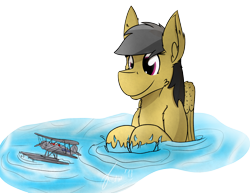 Size: 2360x1820 | Tagged: safe, artist:kamithepony, imported from derpibooru, daring do, bathing, female, happy, plane, simple background, solo, splash, splashing, toy, toy plane, transparent background, water