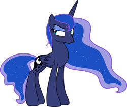 Size: 4000x3360 | Tagged: safe, artist:theartsyemporium, deleted from derpibooru, edit, editor:slayerbvc, imported from derpibooru, vector edit, princess luna, alicorn, a royal problem, accessory-less edit, bags under eyes, bed mane, duckface, female, grumpy, looking back, mare, missing accessory, simple background, sleepy, solo, transparent background, unamused, vector