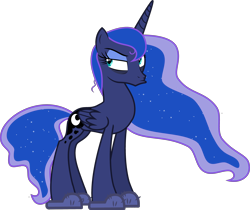 Size: 4000x3360 | Tagged: safe, artist:theartsyemporium, deleted from derpibooru, edit, editor:slayerbvc, imported from derpibooru, vector edit, princess luna, alicorn, a royal problem, bags under eyes, bed mane, clothes, duckface, female, grumpy, looking back, mare, missing accessory, morning ponies, simple background, sleepy, slippers, solo, transparent background, unamused, vector