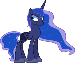 Size: 4000x3360 | Tagged: safe, artist:theartsyemporium, deleted from derpibooru, edit, editor:slayerbvc, imported from derpibooru, vector edit, princess luna, alicorn, a royal problem, bags under eyes, bed mane, clothes, duckface, female, grumpy, looking back, mare, missing accessory, morning ponies, shorts, simple background, sleepy, slippers, solo, transparent background, unamused, underwear, vector