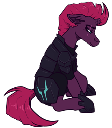 Size: 1213x1381 | Tagged: safe, artist:kikirdcz, imported from derpibooru, tempest shadow, pony, my little pony: the movie, armor, broken horn, commission, eye scar, female, sad, simple background, sitting, solo, transparent background