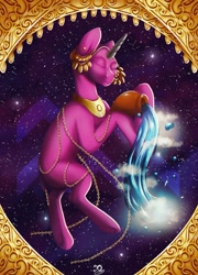 Size: 923x1280 | Tagged: safe, artist:xaneas, imported from derpibooru, oc, oc only, pony, unicorn, aquarius, chains, gold, male, solo, space, zodiac