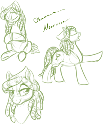 Size: 884x1063 | Tagged: safe, artist:mythpony, imported from derpibooru, tree hugger, pony, female, hippie horse noises, horse noises, monochrome, sketch, sketch dump, solo