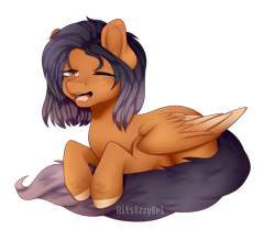 Size: 1024x894 | Tagged: safe, artist:itsizzybel, imported from derpibooru, oc, oc only, oc:alleda, pegasus, pony, cloud, female, mare, one eye closed, prone, simple background, solo, transparent background, yawn