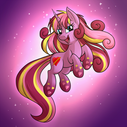 Size: 1280x1280 | Tagged: safe, artist:sugaryviolet, imported from derpibooru, oc, oc only, oc:sugary violet, pony, unicorn, cute, female, heart, levitation, magic, mare, multicolored hair, open mouth, rainbow power, self-levitation, smiling, solo, stars, telekinesis