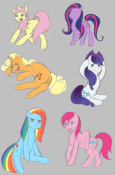 Size: 919x1392 | Tagged: safe, artist:guiltyp, imported from derpibooru, applejack, fluttershy, pinkie pie, rainbow dash, rarity, twilight sparkle, pony, mane six, palette swap, recolor