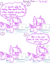 Size: 4779x6013 | Tagged: safe, artist:adorkabletwilightandfriends, imported from derpibooru, twilight sparkle, alicorn, cat, pony, comic:adorkable twilight and friends, absurd resolution, adorkable, adorkable friends, adorkable twilight, ass up, comic, computer, cute, dork, female, humor, kitten, laptop computer, lineart, lying down, procrastination, slice of life, solo, tongue out, twilight sparkle (alicorn)