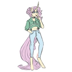 Size: 673x673 | Tagged: safe, artist:last-star-oc, imported from derpibooru, fluttershy, anthro, unguligrade anthro, unicorn, female, race swap, solo, unicorn fluttershy