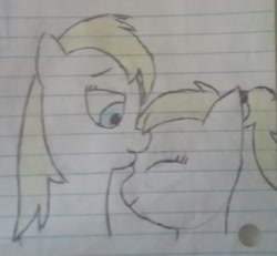 Size: 1440x1330 | Tagged: safe, imported from derpibooru, oc, oc only, oc:aryanne, oc:luftkrieg, earth pony, pony, aryan, aryan pony, blonde, cute, duo, female, forehead kiss, lined paper, mare, mother and daughter, nazi, nazipone, traditional art