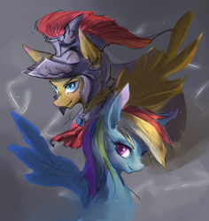 Size: 4000x4236 | Tagged: safe, artist:double-zr-tap, artist:girlsay, imported from derpibooru, flash magnus, rainbow dash, pegasus, pony, shadow play, dashmagnus, duo, female, helmet, male, mare, shipping, smiling, stallion, straight