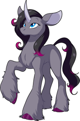 Size: 1295x1959 | Tagged: safe, artist:fizzy-dog, imported from derpibooru, oleander, classical unicorn, unicorn, them's fightin' herds, colored hooves, curved horn, female, looking up, mare, oleander (tfh), raised hoof, simple background, solo, transparent background, unshorn fetlocks