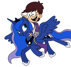 Size: 1981x1876 | Tagged: safe, artist:eagc7, imported from derpibooru, princess luna, alicorn, human, pony, crossover, female, humans riding ponies, luna loud, mare, namesake, nickelodeon, request, requested art, ride, rider, riding, simple background, the loud house, transparent background