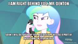 Size: 800x450 | Tagged: safe, imported from derpibooru, princess celestia, eqg summertime shorts, equestria girls, subs rock, deus ex, female, icarus, image macro, meme, paranoia fuel, phone, principal celestia, solo