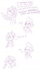 Size: 800x1418 | Tagged: safe, artist:dstears, imported from derpibooru, spike, twilight sparkle, twilight sparkle (alicorn), alicorn, dragon, pony, once upon a zeppelin, angry, comic, crossed arms, dialogue, duo, female, male, mare, meme, monochrome, simple background, simpsons did it, sketch, spread wings, steamed hams, teary eyes, the simpsons, whimpering, white background, wings