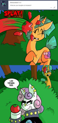 Size: 576x1224 | Tagged: safe, artist:pembroke, imported from derpibooru, snails, sweetie belle, ask, food, glitter shell, meanie belle, tomato, tumblr