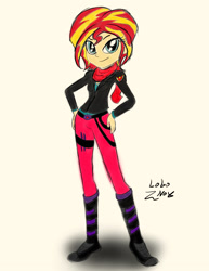 Size: 1932x2504 | Tagged: safe, artist:lobonox1313, imported from derpibooru, sunset shimmer, human, equestria girls, alternate clothes, alternate costumes, female, short hair, simple background