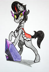 Size: 3000x4464 | Tagged: safe, artist:bumskuchen, imported from derpibooru, king sombra, pony, unicorn, chest fluff, crystal, looking at you, male, simple background, solo, traditional art, white background