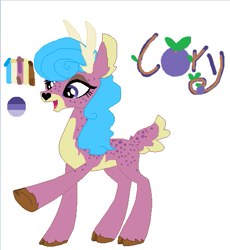 Size: 473x514 | Tagged: safe, artist:latiapainting, artist:selenaede, imported from derpibooru, oc, oc only, oc:cory, deer, :d, blueberry, floppy ears, heart nose, ms paint, open mouth, reference sheet, simple background, solo, white background