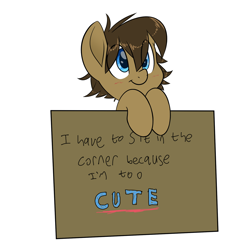 Size: 1700x1700 | Tagged: safe, artist:fluffyxai, imported from derpibooru, oc, oc only, oc:spirit wind, earth pony, pony, blushing, cute, joke, meme, pony shaming, shaming, sign, smiling