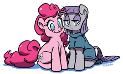 Size: 1000x600 | Tagged: safe, artist:foudubulbe, imported from derpibooru, maud pie, pinkie pie, earth pony, pony, duo, female, mare, pie sisters, siblings, simple background, sisters, sitting, transparent background