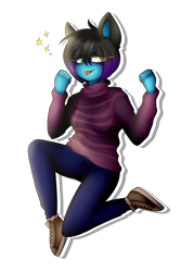 Size: 2146x2999 | Tagged: safe, artist:despotshy, imported from derpibooru, oc, oc only, oc:despy, anthro, clothes, heterochromia, high res, pants, simple background, solo, sweater, transparent background, white outline