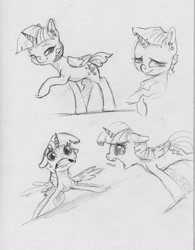 Size: 2472x3167 | Tagged: safe, artist:dilarus, deleted from derpibooru, imported from derpibooru, twilight sparkle, alicorn, pony, alternate hairstyle, bust, ear piercing, earring, female, grayscale, horse noises, jewelry, mare, monochrome, onomatopoeia, piercing, raised hoof, solo, traditional art, twilight sparkle (alicorn), whinny