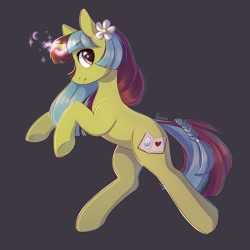 Size: 2160x2160 | Tagged: safe, artist:fensu-san, imported from derpibooru, oc, oc only, pony, unicorn, braid, female, flower, flower in hair, glowing horn, mare, rearing, simple background, solo