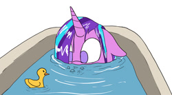 Size: 900x498 | Tagged: safe, artist:slamjam, imported from derpibooru, starlight glimmer, pony, unicorn, bath, bathtub, bubble, cute, drawthread, female, glimmerbetes, mare, rubber duck, solo, wet mane