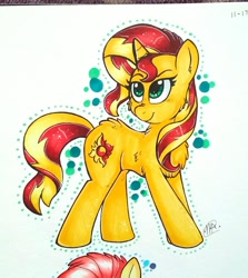 Size: 1228x1379 | Tagged: safe, artist:pepsi-starbeam, imported from derpibooru, fluttershy, sunset shimmer, pony, unicorn, cropped, female, solo, traditional art