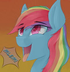 Size: 1960x2039 | Tagged: safe, artist:ruby dusk, imported from derpibooru, rainbow dash, pegasus, pony, bust, female, gradient background, mare, mlem, portrait, silly, simple background, solo, tongue out