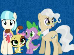 Size: 800x600 | Tagged: safe, imported from derpibooru, coco pommel, mayor mare, spike, dragon, earth pony, pony, rabbit, animal, buttercream sundae, buttercream sunday, cathy weseluck, littlest pet shop, voice actor joke