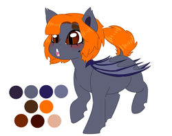 Size: 3129x2480 | Tagged: safe, artist:marukouhai, imported from derpibooru, oc, oc only, oc:bitter orange, bat pony, pony, blushing, female, high res, mare, reference sheet, solo