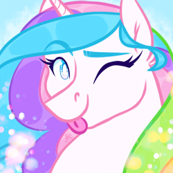 Size: 800x800 | Tagged: safe, artist:wolfyfree, imported from derpibooru, oc, oc only, oc:dream weaver, alicorn, pony, bust, female, mare, not celestia, one eye closed, portrait, raspberry, simple background, solo, tongue out, wink